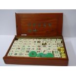 MAHJONG, bone and bamboo cased Mahjong, 170 tiles; together with carved cedarwood cigarette box,