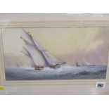 MARITIME SCHOOL, an indistinctly signed watercolour "Sailing Ships in Rough Seas", 7" x 12"
