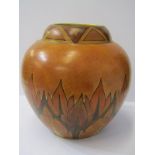 ART DECO, "Chameleon" stylised brown leaf design spherical 9" vase by Clews & Co Limited (base
