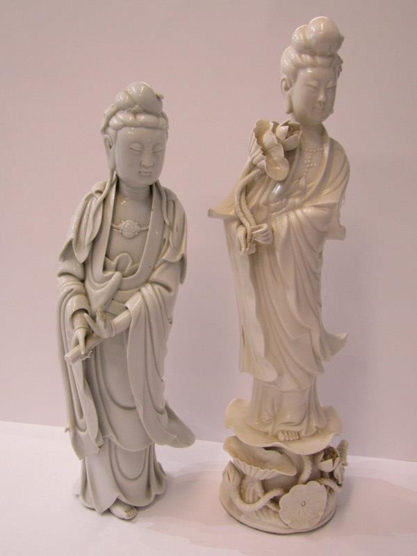 ORIENTAL CERAMICS, blanc de chine figure of Guanyin, 13" height (fingers to one hand missing),