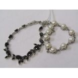 SILVER MARKED STONE & FAUX PEARL BRACELETS, 30 grms in total