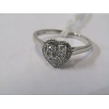 18ct WHITE GOLD HEART FORM DIAMOND CLUSTER, 6 principal bright white diamonds visibly set to form