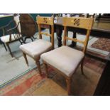 ARTS & CRAFTS, pair of carved and pierced oak bar back hall chairs