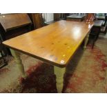 PINE TOPPED FARMHOUSE TABLE, painted base on baluster legs, 36" width 72" length