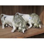 STUDIO POTTERY, pair of glazed Bulls by Paula Humphris, Polperro Pottery, 13" length