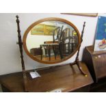 19th CENTURY DRESSING MIRROR, mahogany turned frame oval swing dressing mirror, 24" width