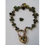 VINTAGE CLOVER LEAF 9ct BRACELET with heart padlock in a/f condition, 12 grams