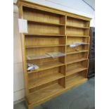 LIBRARY BOOKCASE, a large open fronted modern elm breakfront adjustable shelf bookcase, 82" height