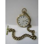 A GENTLEMANS GOLD PLATED POCKET WATCH, By Waltham, the Ensign on gold plated chain, watch dating