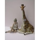 NAO, figure of Resting Ballerina, 6" height, also Russain porcelain figure of Resting Giraffe, 12"