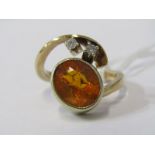 9ct YELLOW GOLD IMPRESSIVE FIRE OPAL & DIAMOND RING, A very unusual design, statement piece