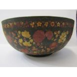 EASTERN PAPIER MACHE, Kashmir-style floral decorated 10" deep circular bowl, (interior wear)
