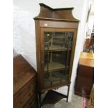 EDWARDIAN GLAZED CORNER CABINET, inlaid mahogany with astragal glazed door and shelf base, 67"