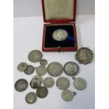 SILVER COINS, 1887 Victorian silver shilling together with a selection of mainly 19th Century silver