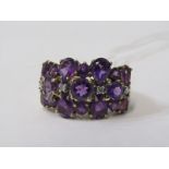 9ct YELLOW GOLD AMETHYST & DIAMOND CLUSTER RING, impressive dark purple amethyst with 4 illusion set