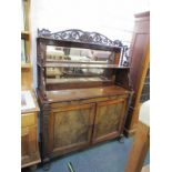 REGENCY MAHOGANY MIRROR BACK CHIFFONIER, twin cupboard base with Empire style carved side supports