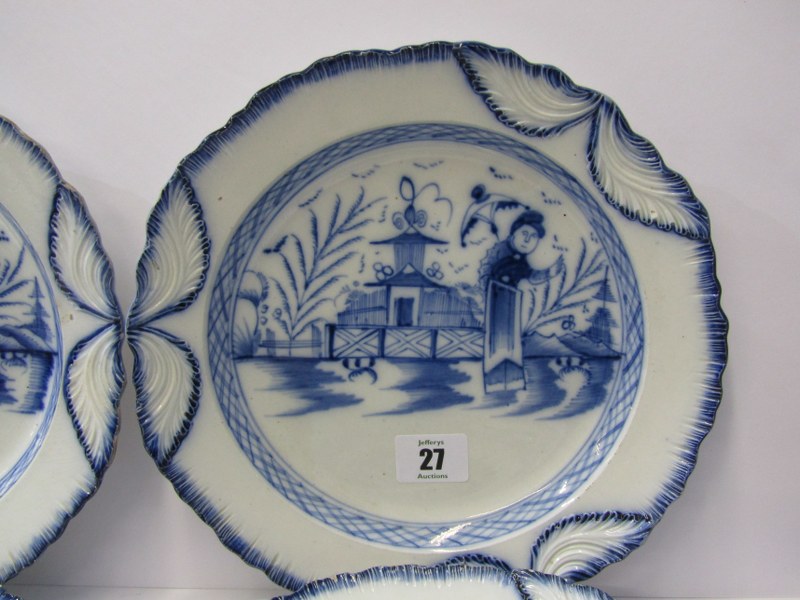 ANTIQUE PEARLWARE POTTERY, set of 5 "Long Eliza in Garden" pattern circular plates, impressed "W", - Image 2 of 4