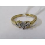 9ct YELLOW GOLD 3 STONE DIAMOND RING, size N/O