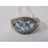 9ct WHITE GOLD AQUAMARINE & DIAMOND RING, size Q/R