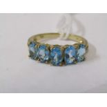 9ct YELLOW GOLD 5 STONE BLUE TOPAZ RING, Size P