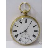 18ct YELLOW GOLD OPEN FACED POCKET WATCH, 93.4 grams combined, movement appears to not be working