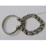 SILVER FANCY INFINITY STYLE LINK BRACELET, together with a silver bangle, 70 grms in total