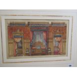 DE LA HAYE, signed watercolour dated April 1887, "Highly decorated bedroom interior", 9" x 15"