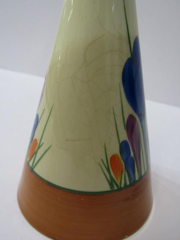 CLARICE CLIFF, "Crocus" pattern conical dredger, 5.5" height (some staining of body) - Image 3 of 5