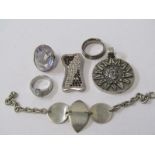 SILVER ITEMS, including pendants, rings, bracelet etc