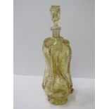CONTINENTAL GLASS, an ornate amber glass ribbed bodied decanter and stopper, 13.5" height (foot