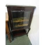 EDWARDIAN GLAZED NARROW DISPLAY CABINET, carved slender cabriole leg supports with shelf base, 41"