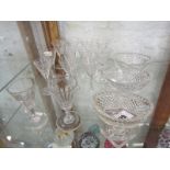 ANTIQUE GLASSWARE, 3 Georgian style square base boat shaped cut glass salts; also pair of Georgian