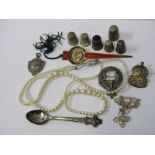 COSTUME JEWELLERY, a selection of costume jewellery, thimbles including silver and white metal