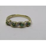 9CT YELLOW GOLD EMERALD & DIAMOND HALF ETERNITY STYLE RING, size M