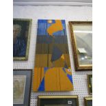 ABSTRACT, "What Jolly Fun", signed Mavis Blasbery, 1972, 35" x 15"