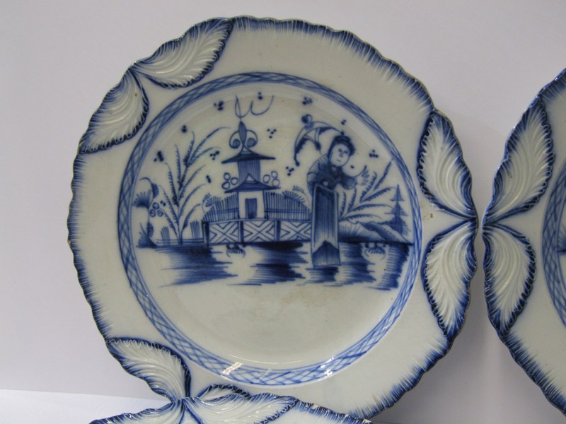 ANTIQUE PEARLWARE POTTERY, set of 5 "Long Eliza in Garden" pattern circular plates, impressed "W", - Image 3 of 4