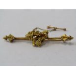 BAR BROOCH, 15ct yellow gold bar brooch, set with gold nugget, 5.5cm's long, 6.8 grms