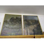ANTONY RIPLEY HUTCHINSON, pair of signed oils on canvas "Suburbia", dated 1961, 35" x 27"