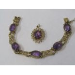 9ct YELLOW GOLD AMETHYST SET BRACELET, together with amethyst 9ct gold pendant