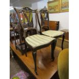 EDWARDIAN SALON CHAIRS, pair of rosewood marquetry pierced back salon chairs with slender cabriole