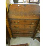 PROVINCIAL GEORGIAN OAK BUREAU, narrow bureau of 4 long graduated drawers, brass swan neck handles