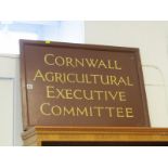 CORNWALL, painted wall sign "Cornwall Agricultural Executive Committee", 20" height 28" width