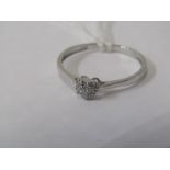 9ct WHITE GOLD SET HEART RING, size M