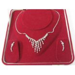 18ct WHITE GOLD DIAMOND EARRINGS & NECKLACE SET, Spectacular diamond set necklace of wishbone design