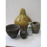 STUDIO POTTERY, collection of 5 pieces of studio pottery including 12" brown glazed baluster vase by
