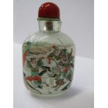 CHINESE SNUFF BOTTLE, internally decorated bottle depicting warriors, 4" height