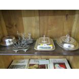 SILVERPLATE, rectangular fluted edge entre dish and similar oval entre dish, domed top muffin