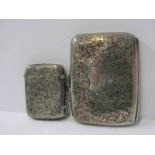 SILVER VESTA CASE & MATCHING CIGARETTE CASE, cigarette case of bowed form, both with foliate