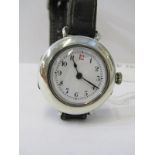 VINTAGE SILVERED CASED TRENCH STYLE WATCH & WIND WITH PIN SET MOVEMENT, Vintage leather strap with