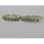 PAIR OF 9ct YELLOW GOLD TANZANITE & DIAMOND HOOP EARRINGS